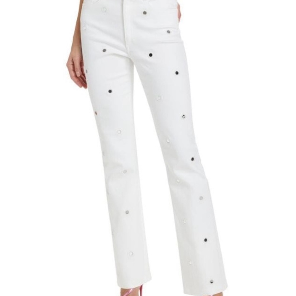 Cinq a Sept White Embellished Straight Leg Jeans